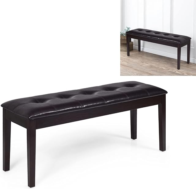 GiantexUK Upholstered Dining Bench, PU Leather Dining Room Seat with Anti-slip Pads, Rectangle Sofa Bench for Kitchen Living Room Bedroom & Entryway (Dark Brown)