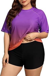 ALLTOKE Womens Two Piece Plus Size Short Sleeve Rash Guard Sets Modest Swim Shirts Top and Shorts UPF50+ Swimsuit Price In India