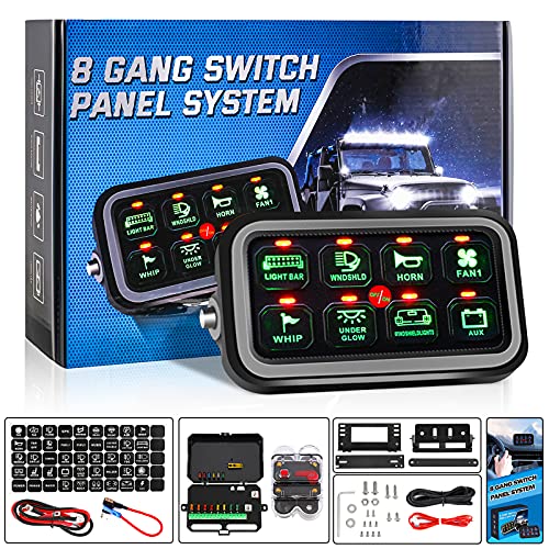 Auxpower 8 Gang Switch Panel With Relay System, Led Light Switch Panel For Truck, Suv, Utv, Car, Offroad, Caravan, Boat, Waterproof Automotive Multifunction Switch, Automatic Dimmable (Green) #TOP3