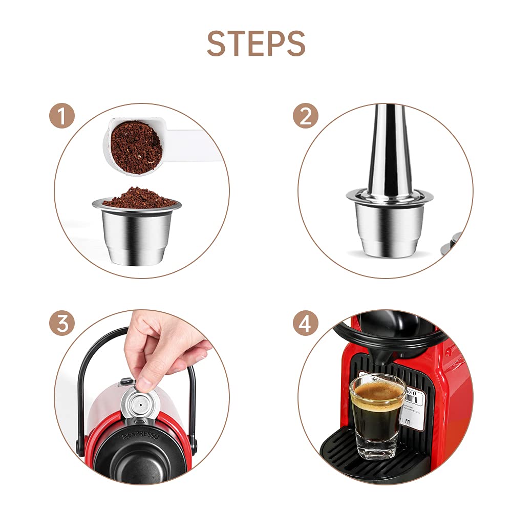 i Cafilas kapsułka ze stali nierdzewnej espresso Crema wielokrotnego użytku do ekspresu do kawy Nepreso + 1 łyżka + 1 pędzelek (2 kapsułki)
