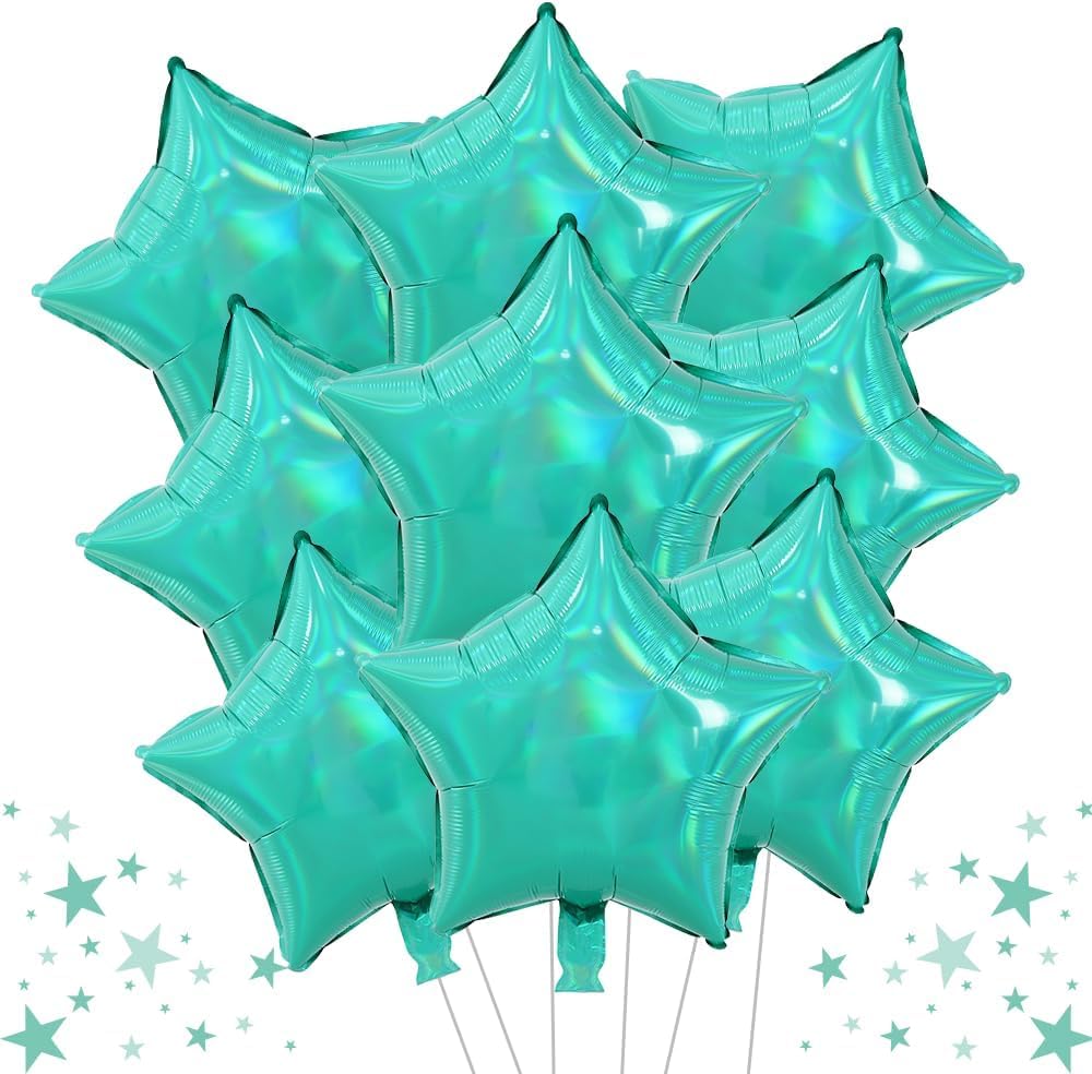 DecoGlee 15Pcs 18 Inch Large Iridescent Green Star Shape Foil Balloons Big Stars Helium Mylar Ballons for Birthday Wedding Bridal Shower Anniversary Engagement Party Decorations Supplies