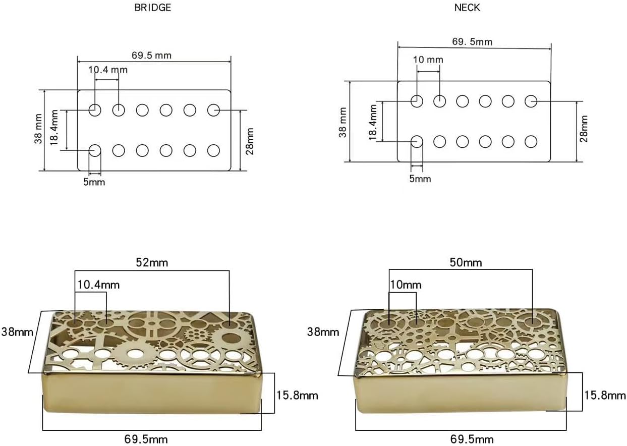 2 PCS Brass Humbucker Guitar Pickup Covers 50mm/52mm Pole Spcing Engraved Guitar Pickup Covers Pickup Covers electric guitar pickup covers for Les Paul Electric Guitar (Gold)
