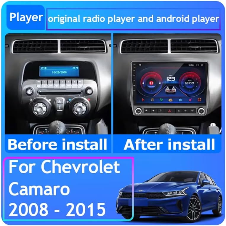Comparison of original Chevrolet Camaro radio and new Android head unit installation