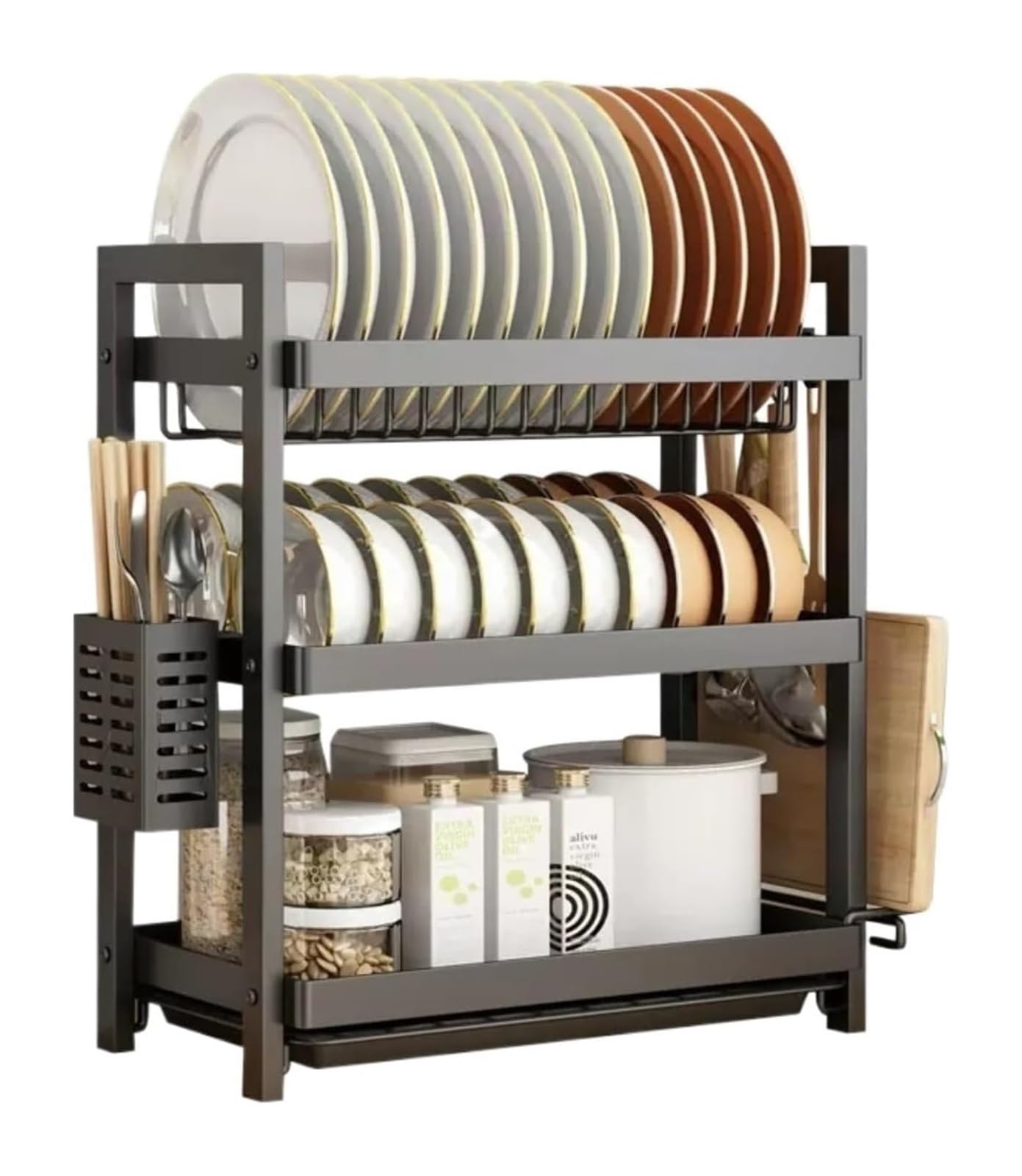 QCKNKMGG Draining Washing Up Holder, Dish Drainer Drying Rack Metal Black White Multi Size(Black,44 * 20 * 50cm)