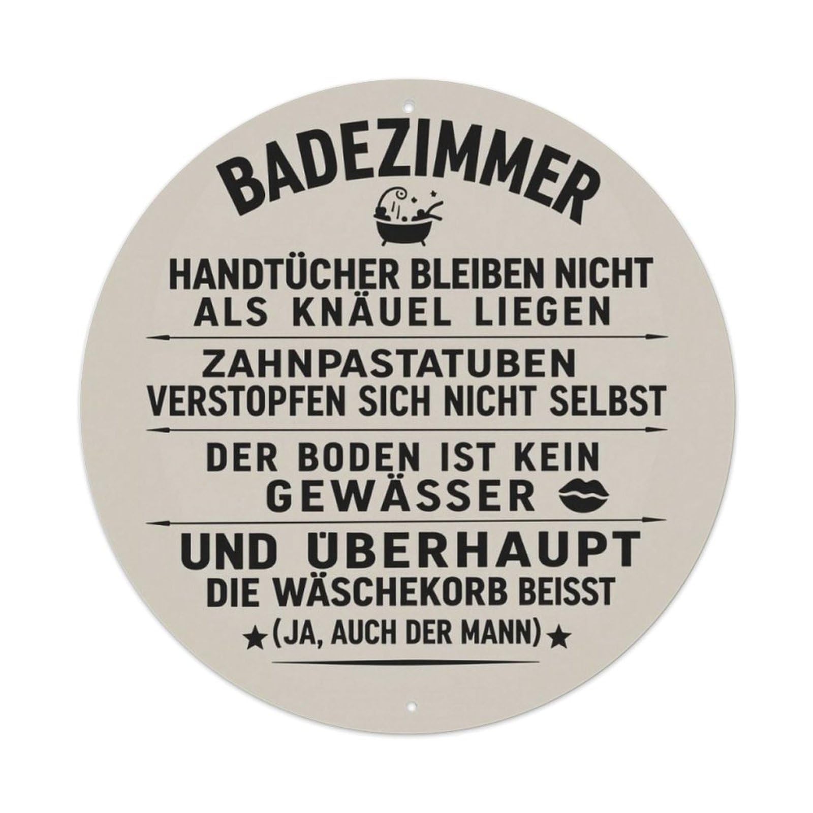 German Badezimmer Funny Bathroom Rules Vintage Round Wall Sign Vintage Aluminium Metal Sign, Retro Wall Decor for Home, Bar, Garage & Farmhouse 20x20cm