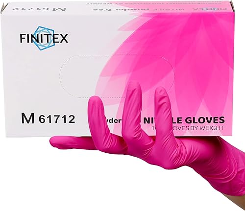 Miniatura 6 de FINITEX Guantes desechables de nitrilo rosa sin látex  3.5 mil 100 unidades sin polvo sin látex guantes de limpieza para examen médico