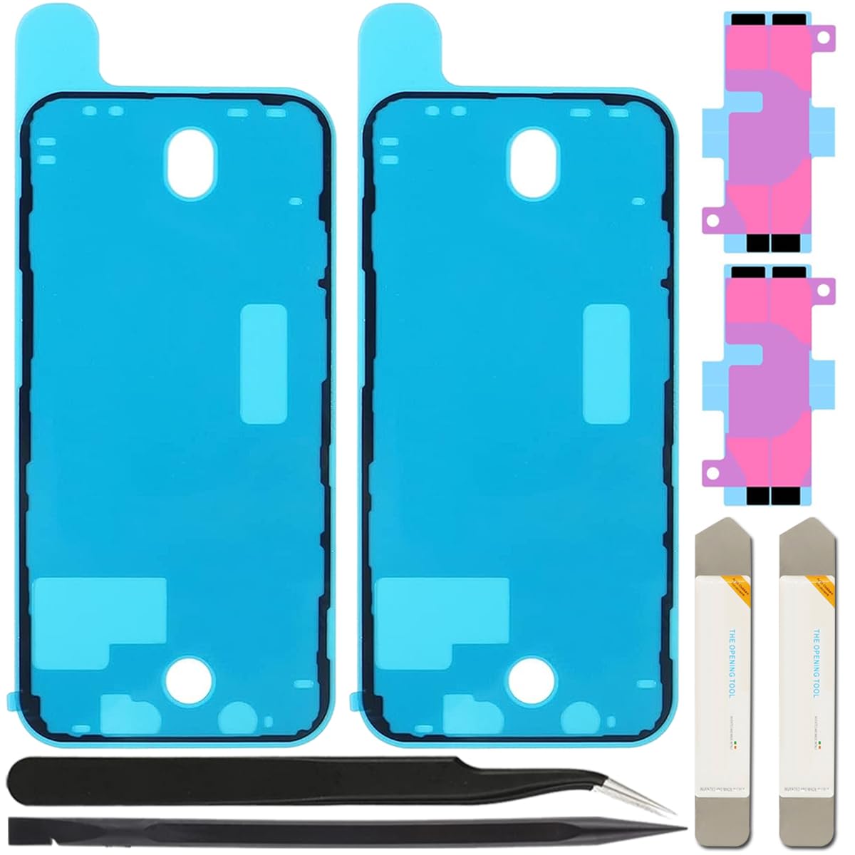 7 sztuk czarnych naklejek samoprzylepnych do iPhone 12, wodoszczelna folia samoprzylepna na wyświetlacz LCD, naklejka samoprzylepna i akumulator, wraz z narzędziami (6,1 cala/czarna)