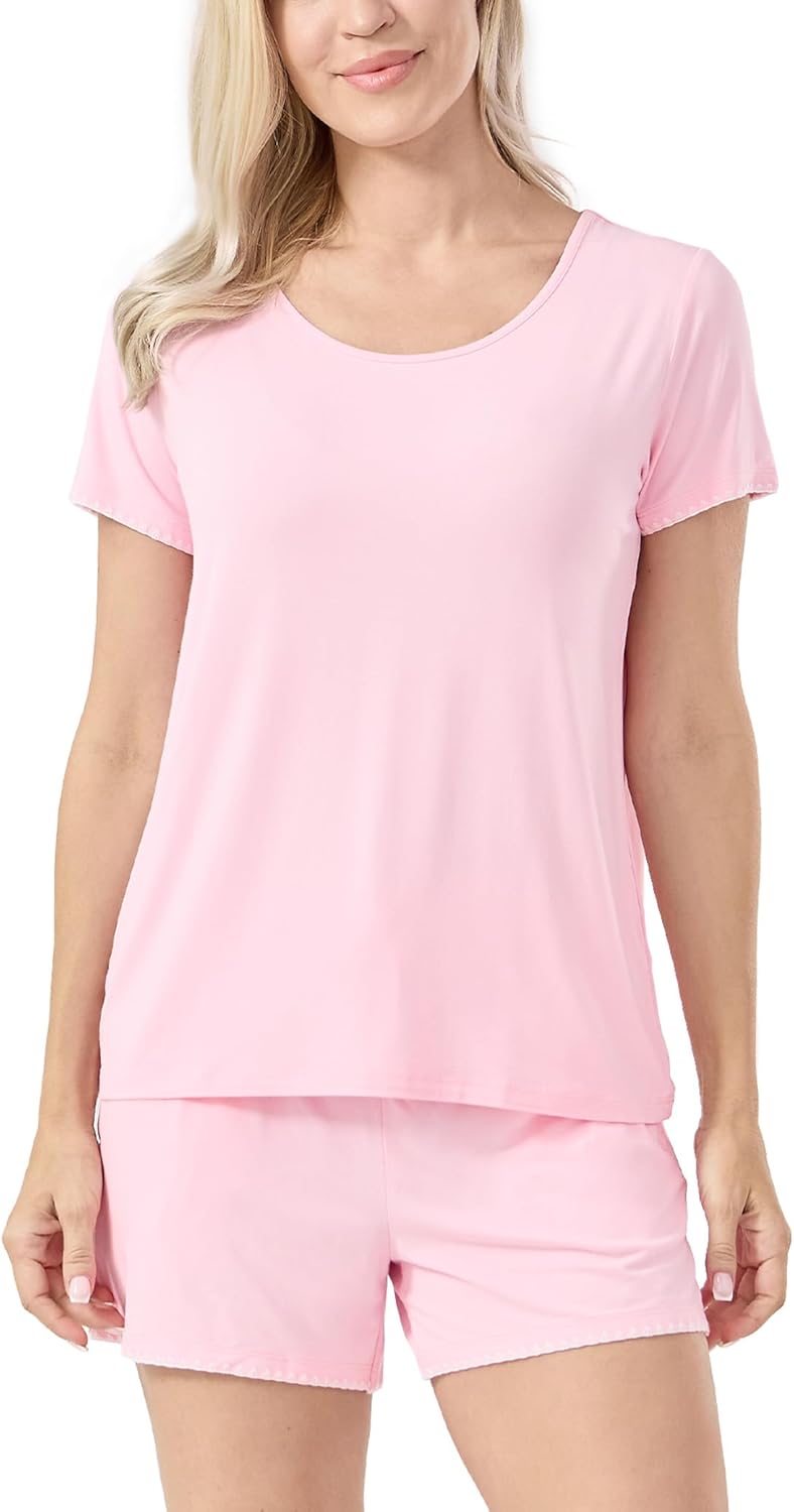 GYS Women's Pajama Sets Bamboo-derived Viscose Short Sleeve 2-Piece Soft Summer Sleep Set