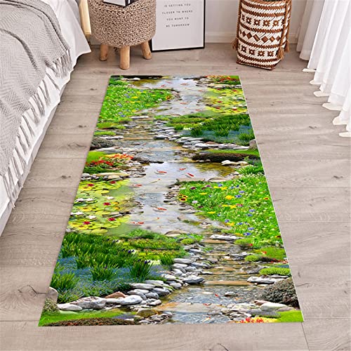 Alfombra pasillera 3D moderna verde de 100x140 cm lavable 5