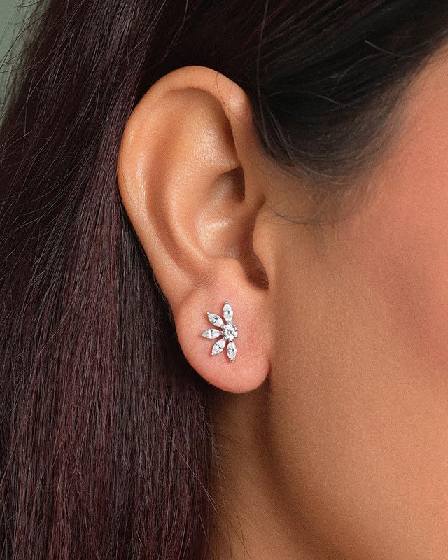 Image of CLARA 925 Sterling Silver Stud Earrings | Platinum Plated | Daily Wear |Gift for Women and Girls