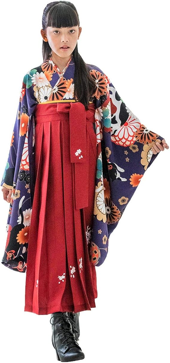 Amazon Catherine Cottage 卒業式 袴 着付け簡単 高級ちりめん 着物セット 女の子 Hakast22 140cm 紫色華手毬猫 えんじ袴 Pu Tak 着物 浴衣 通販