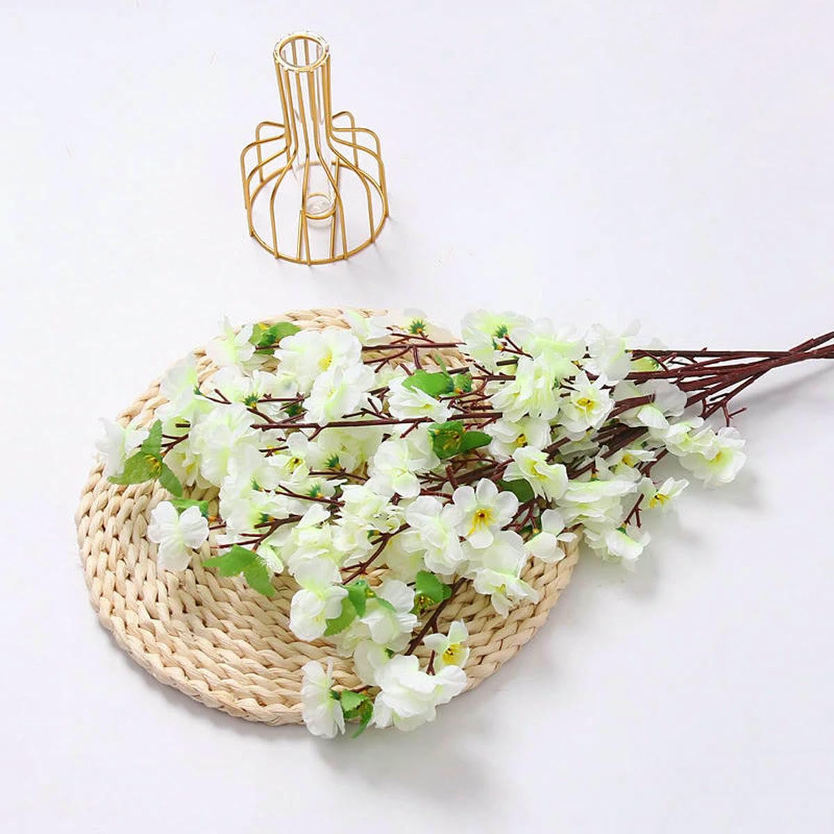 AYHTUD 1/3/5pcs Artificial Peach Blossom Branch Spring Plum Cherry Blossom Silk Flower Tree Decoration Home Wedding Decoration-White 65cm-1pc