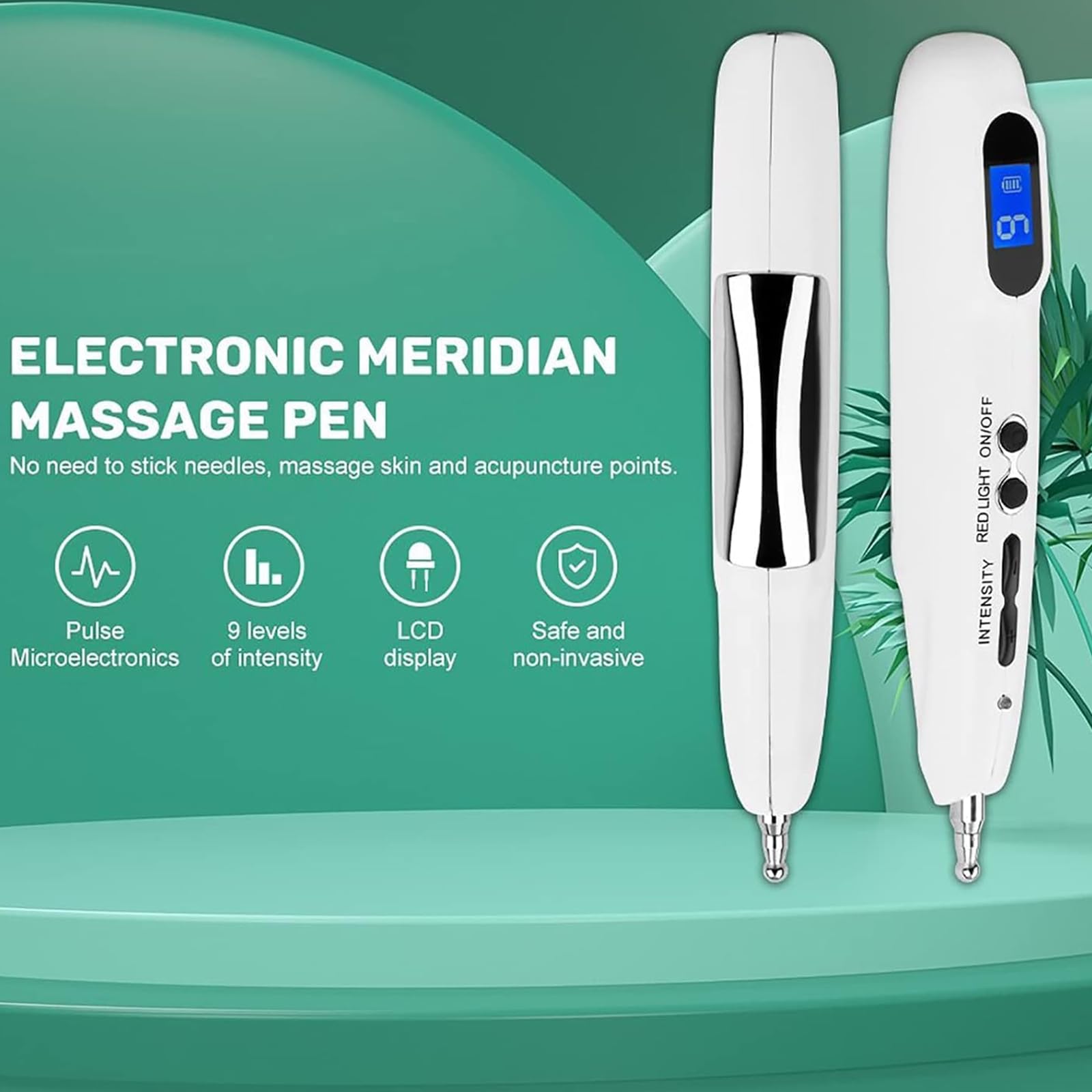 Bezprzewodowe pióro energetyczne Meridian, elektroniczne pióro do masażu akupunkturowego, regulacja intensywności 9 poziomów, długość fali 650 nm, mikroelektryczna stymulacja akupunktura, do