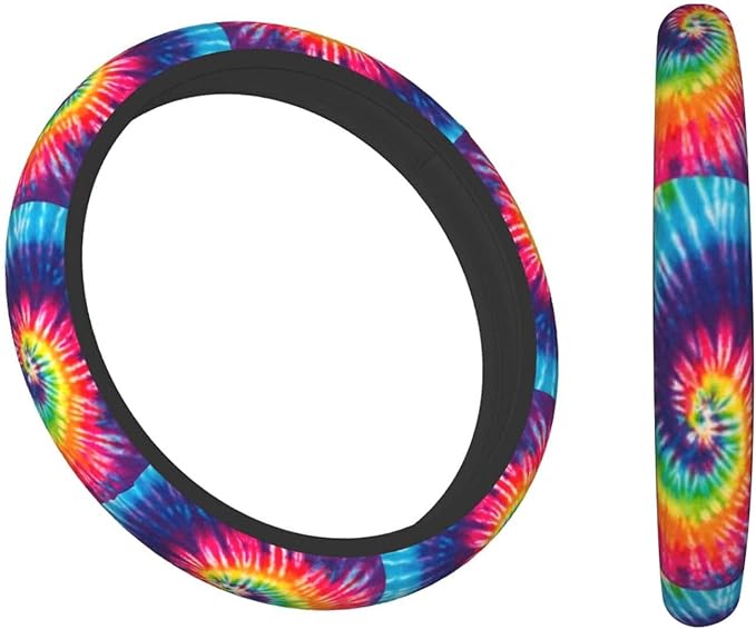 KCAROQMI Red Steering Wheel Cover,Tiedye Patterns 14.5 Steering Wheel