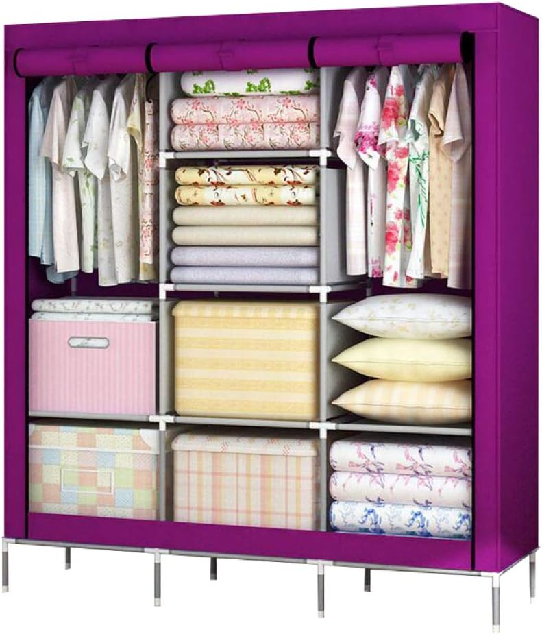 Cloth Wardrobe Clothes Closet, Portable Closet Wardrobe Storage Closet Standing Closet Fabric Cabinet Portable Wardrobe Organizer Storage,Purple 1_130x45x175cm
