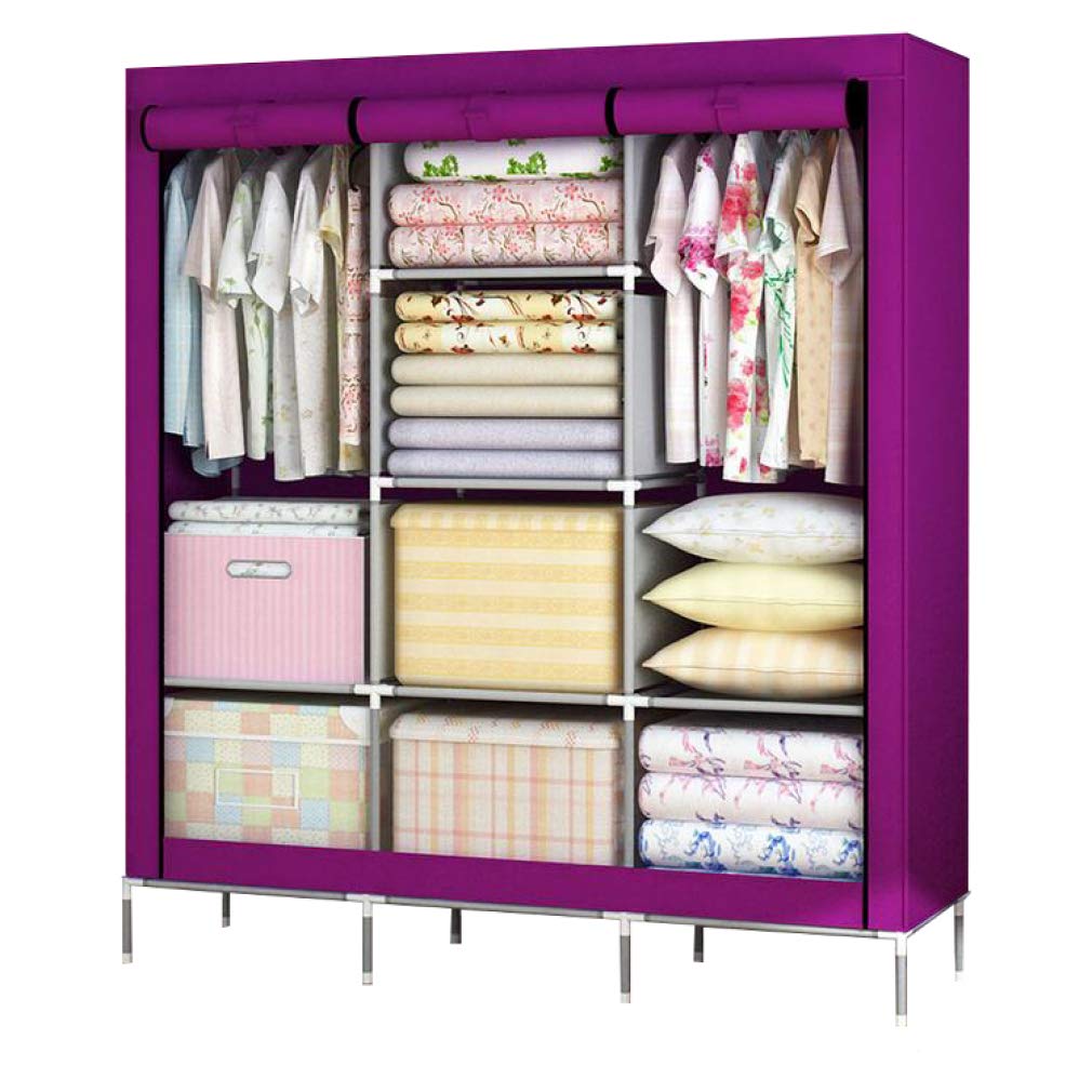 Armario de tela portátil morado de 130x45x175cm para almacenamiento de ropa