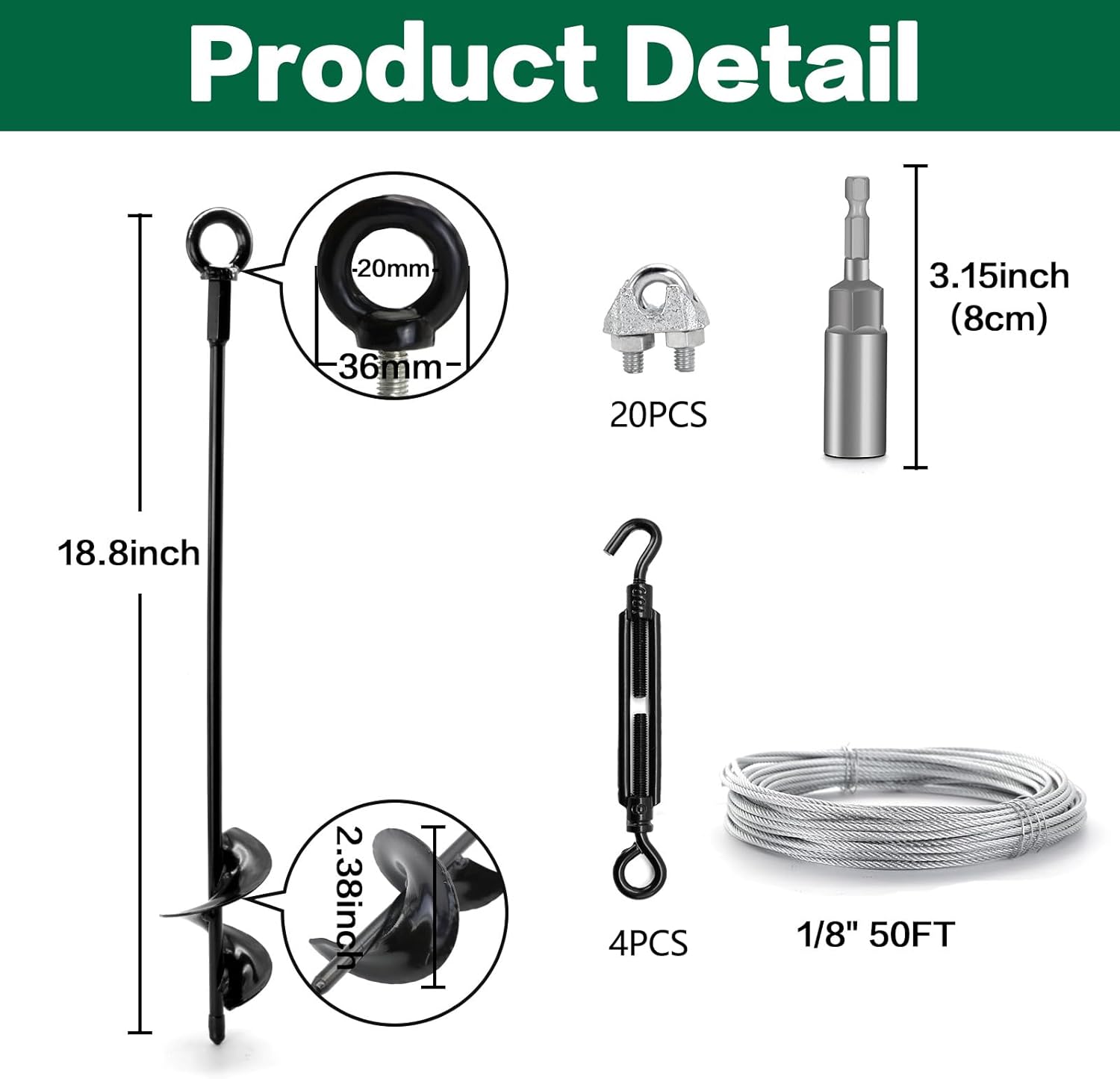 4 Pack 18 Ground Anchors Shed Anchor Kit with 1/8 Galvanized Cable Turnbuckles, Heavy Duty Earth Anchors for Sheds Canopy Gazebo Dog Runs Car Port Camping Tent 4 Pack 18 Ground Anchors Shed Anchor Kit with 1/8 Galvanized Cable Turnbuckles, Heavy Duty Earth Anchors for Sheds Canopy Gazebo Dog Runs Car Port Camping Tent