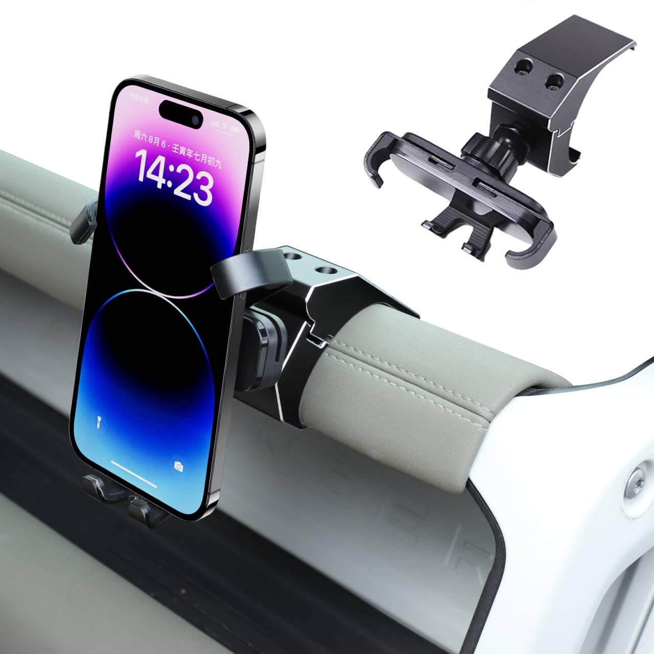 Soporte de teléfono móvil para coche compatible con Land Rover Defender 2020-2023 | Soporte Gopro de aluminio de alta calidad (tipo G, una pieza) - Fijación universal para smartphone y cámara de