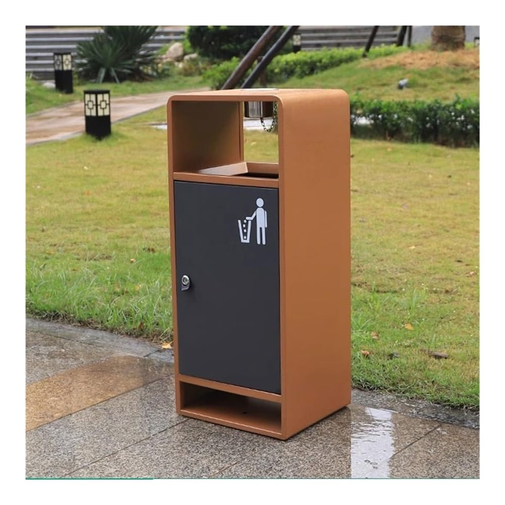 Outdoor Trash Can, Lockable Trash Can Metal Bin with Ashtray for Indoor Outside Public Areas