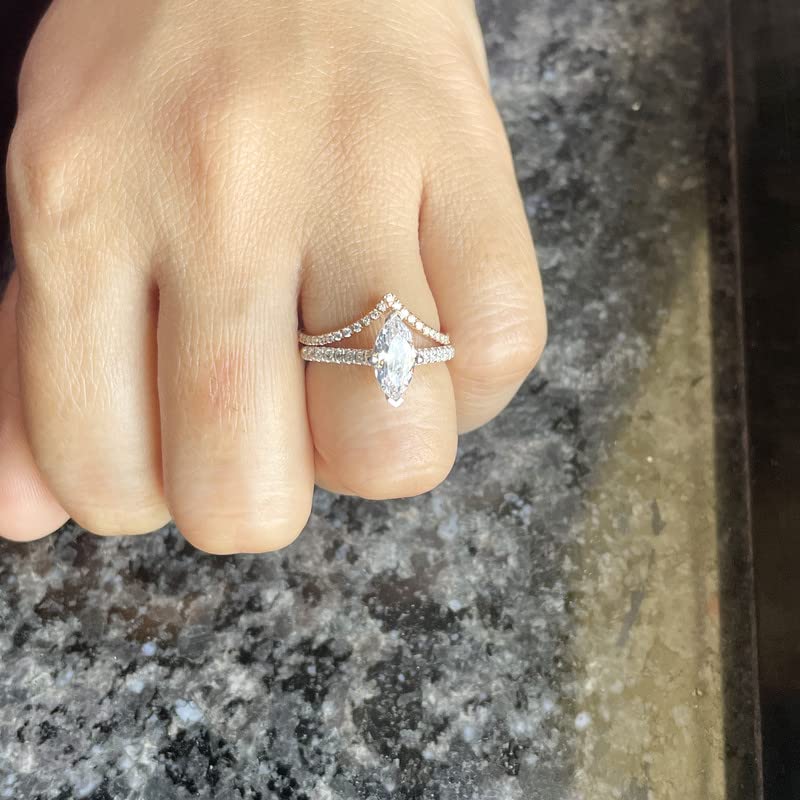 Miniatura 7 de Diamond Wedding Band For Women, 14K White Gold Finish V Shape Diamond Wedding Ring, Chevron Stackable Diamond Band