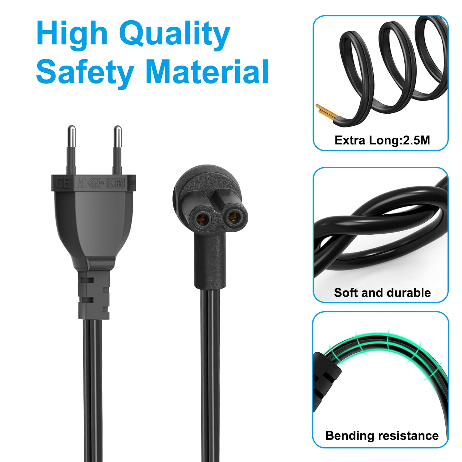 KFD Câble d'alimentation Chargeur pour Sonos Era 100, Era 300 Haut-Parleur et Mini Sub AMP Beam Play Base 5(GEN 2) Beam Gen 2 Soundbar européen-Câble de raccordement 18AWG 2.5M