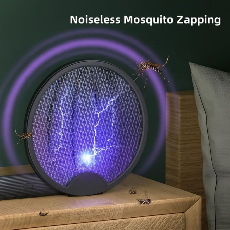 Image of Green River Foldable Swivel Mosquito Racket | 2-in-1 Electric Mosquito Bat with UV Light Lamp | USB Rechargeable Fly Swatter Bug Zapper | Hangable Insect Killer with Long Lasting Battery (Dark Grey)