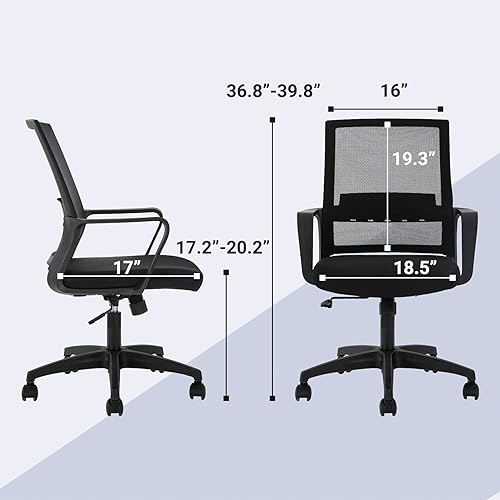 Miniatura 3 de YYkokocat Silla de oficina ergonómica con respaldo medio, silla de computadora de malla con soporte lumbar y brazos, silla giratoria de altura