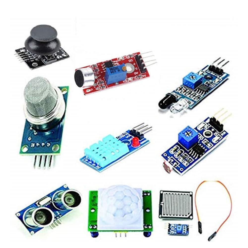 REES52 9 in 1 Mini Sensor Kit With PIR Motion Sensor (HC-SR501), Ultrasonic Sensor (HC-SR04), IR Sensor, LDR, Rain Sensor, Sound Sensor, MQ-2 Gas Sensor, Joystick Module, DHT11 Humidity Module