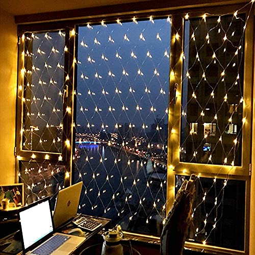 Image of LED Net Mesh String Lights for Diwali & Home Decoration | 192 LEDs, 9.8Ft x 6.6Ft | Curtain Fairy Lights for Balcony, Bedroom, Living Room, Christmas Decor, Jhalar Light, 8 Modes (Warm White)