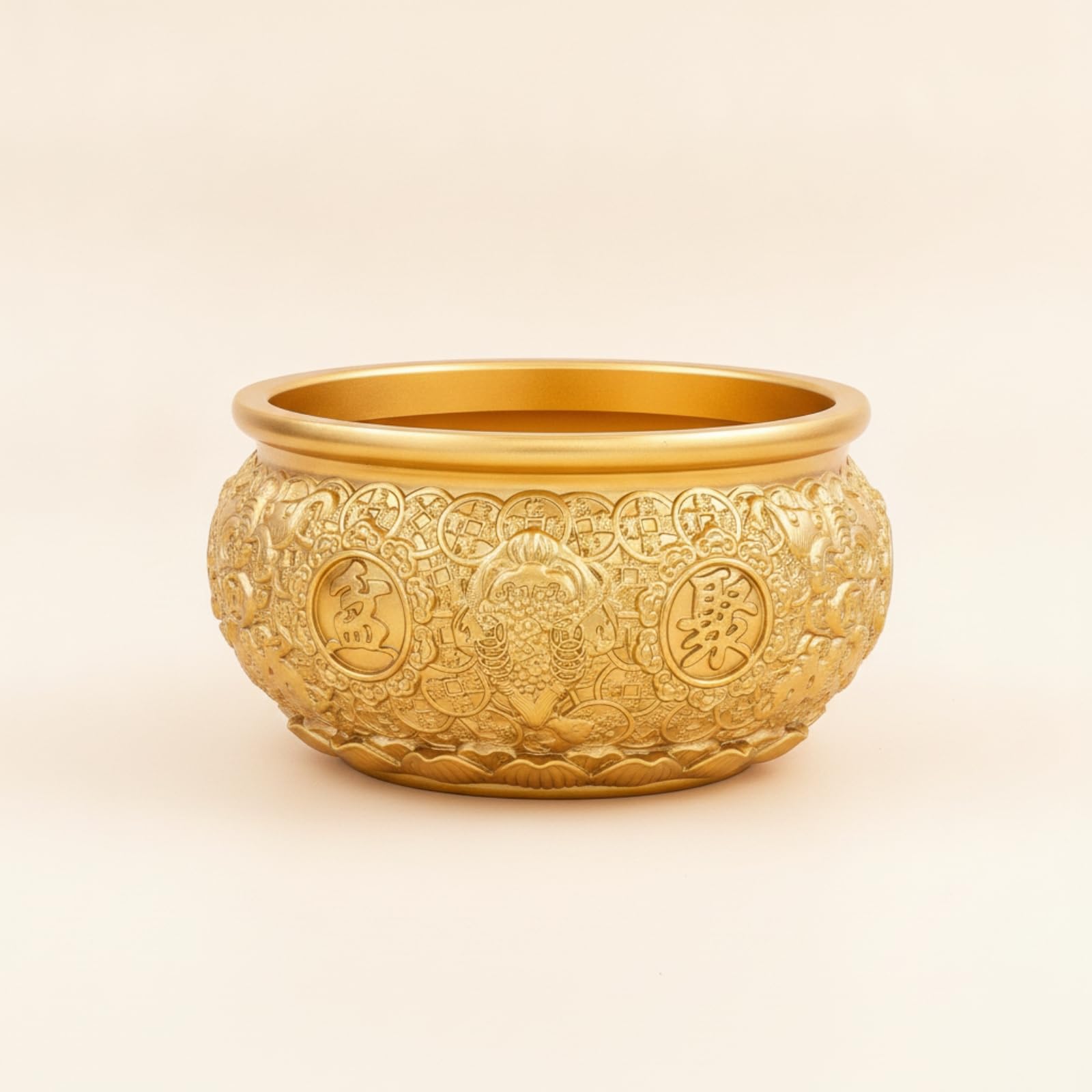 Brass Decorative Tray Messingschale Deko Schale Zierschale Centerpiece mit Aufwendiger Prägung Und Zentraler, 24.0 cm Durchmesser, 13.8 cm Höhe, Style to 5