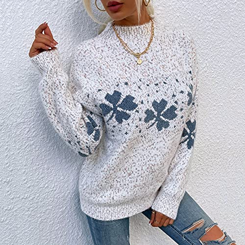 Womens Cardigan Print Women's Half High Neck Stripe Sweater Color Block Long Sleeve Snowflake Knit Loose Jumper Tops Sweater Women Cardigan - Afbeelding 6