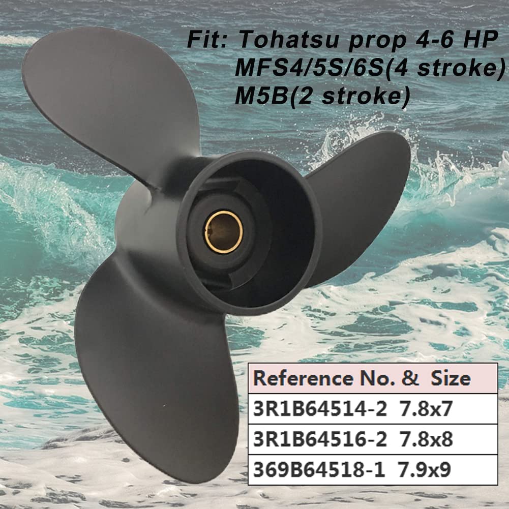 Boatman Hélice de bateau hors-bord en aluminium 7,8 x 8 pour moteurs Tohatsu 4-6 CV, RH, 12 dents cannelées