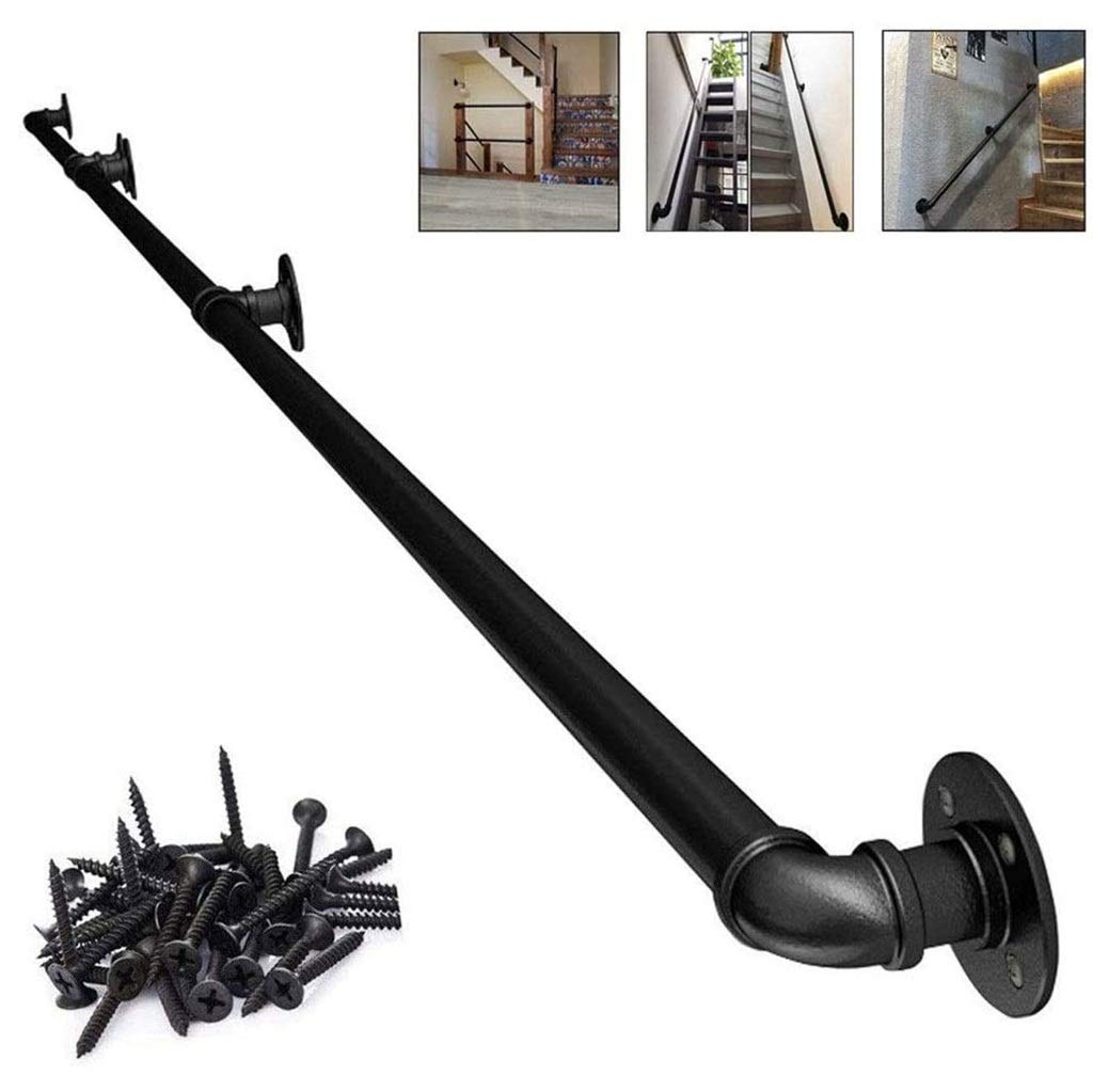 KHLMSRXJ Stair banister handrail (1ft-20ft) Handrail -Complete Kit, Industrial Wind Wrought Iron Pipe Stairs Handrail，Home Entrance Corridor Fence，Elderly Children'S Safety Handrails，black