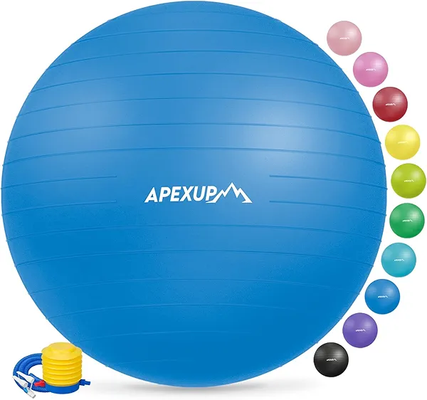 APEXUP Yoga Ball Exercise Ball, Anti Slip Stability Ball Chair, Heavy Duty Large Gym Ball for Fitness, Balance, Core Workout and Physical Therapy (L (23"~26") 65cm, Blue)