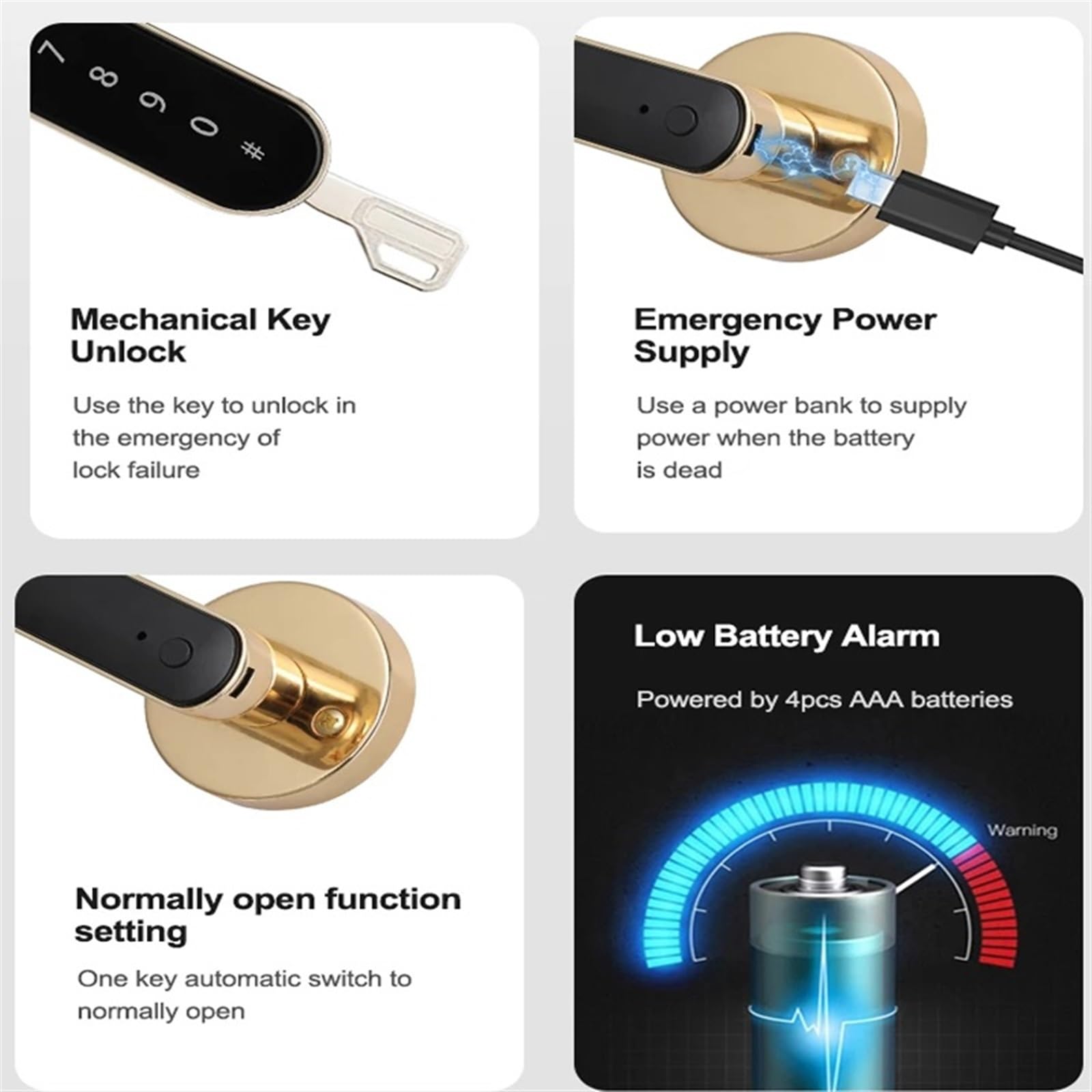 Serratura Smart, Password biometrica for impronte digitali Smart Lock Serratura digitale elettrica Maniglia for porta di sicurezza senza chiave in lega di zinco for la casa(Silver)