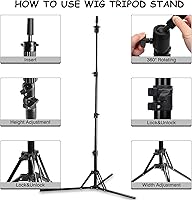Vista 8 de Neverland Beauty & Health Cabeza de Peluca de 23 Pulgadas, Trípode de Soporte de Peluca con Cabeza, Soporte de Cabeza de Peluca con Cabeza