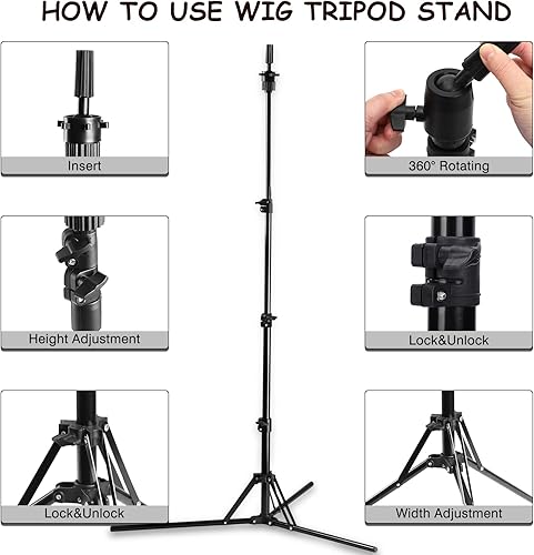 Miniatura 8 de Neverland Beauty & Health Trípode de 23 pulgadas con cabeza, cabeza de peluca de lona, soporte de cabeza de peluca con cabeza de maniquí para