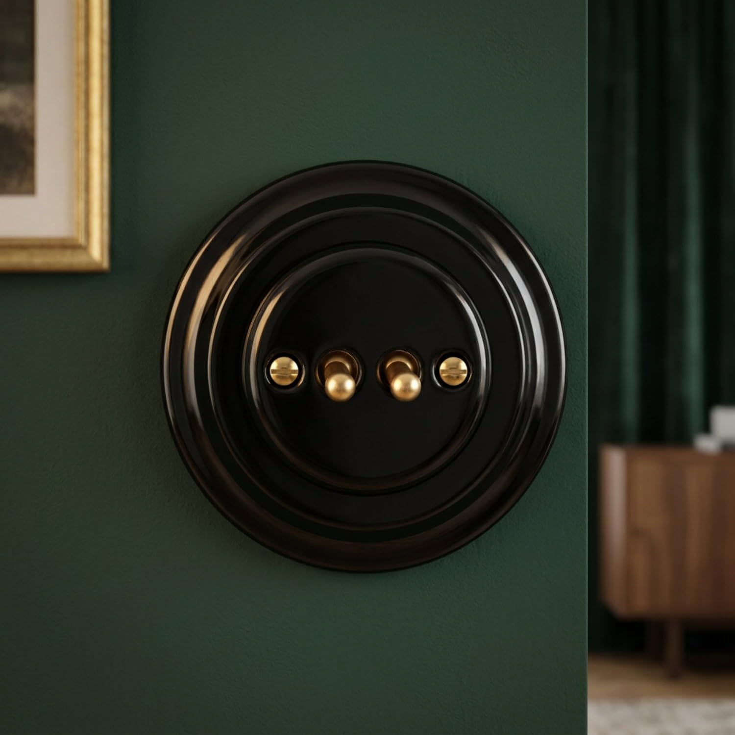 Unterputz Porzellan Retro Toggle Brass Doppelschalter, All-in-One, Serie PR1 schwarz