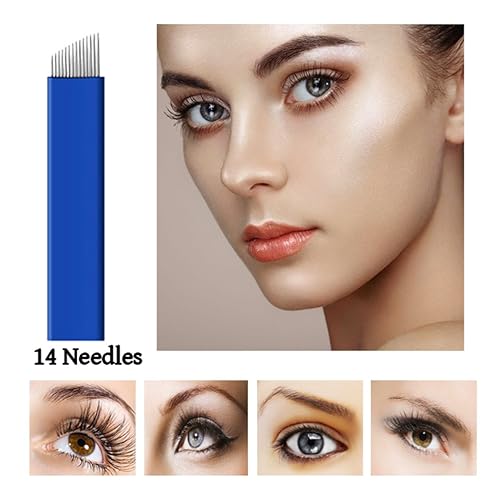 Miniatura 9 de 50 agujas de microblading, agujas de tatuaje, plumas de microblading agujas de tatuaje de cejas, azul, 16 pines
