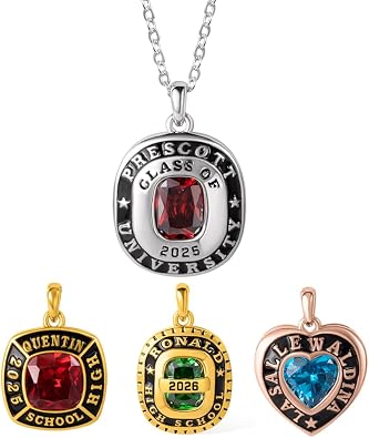 AILIN Custom Graduation Necklace 925 Sterling Silver/Brass Personalized Birthstone Engraved Year High School Necklace Class of 2025 Pendant University College Jewelry Gifts For Women Men