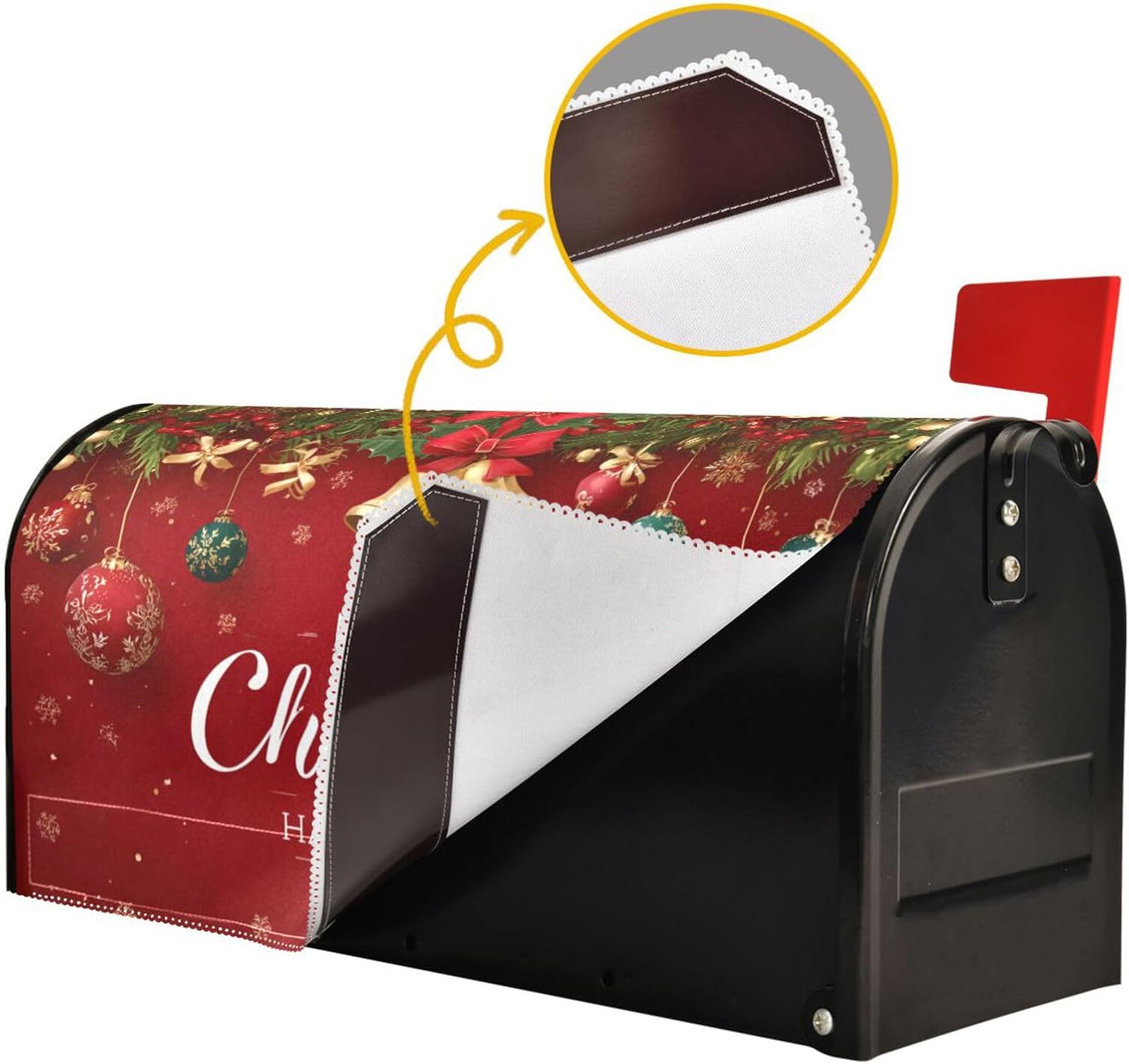 Vdsrup Christmas Bells Balls Stars Mailbox Cover Winter Snowflakes Fir Tree Magnetic Large Oversized 25.4" X 20.8" Mailbox Wraps Post Letter Box Cover Garden Decorations