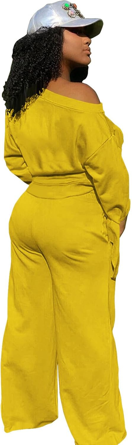 TOPSRANI Womens 2 Piece Outfits Casual Solid Sweatsuits Baggy Long Sleeve Loose Matching Wide Leg Tracksuit Pants Sets - Image 3
