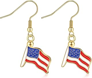 Turandoss Independence Day Earrings for Women, 4th of July Patriotic Earrings for Women Handmade American Flag Earrings Cute Dangle Flag Earrings Jewelry Gifts