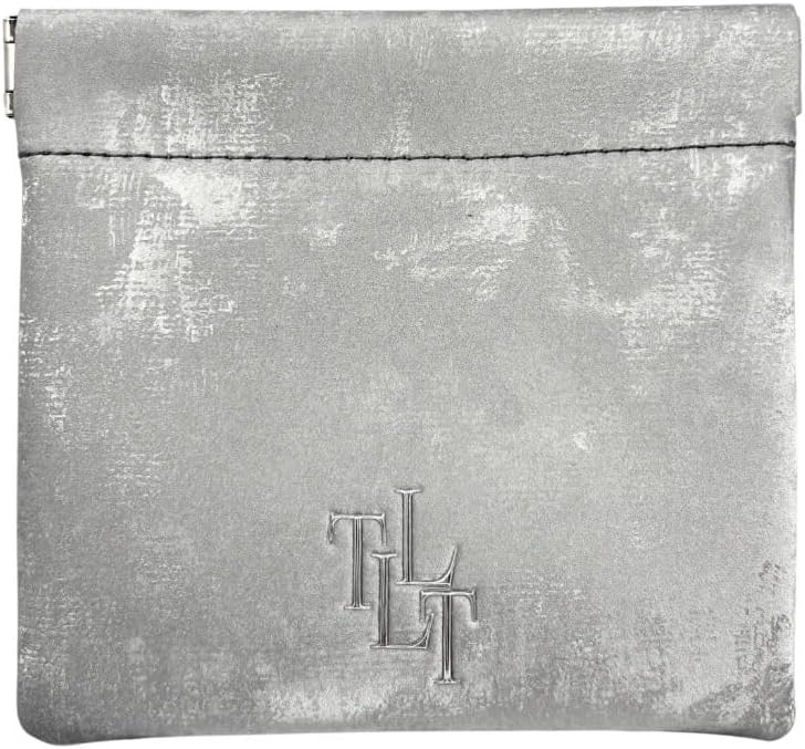 Satin Mini Pouch – Genuine Leather Small Makeup Bag, Travel Jewelry Organizer, Soft Cosmetic Pouch, Coin Purse, Gift Box and Dust Bag Included (Silver)