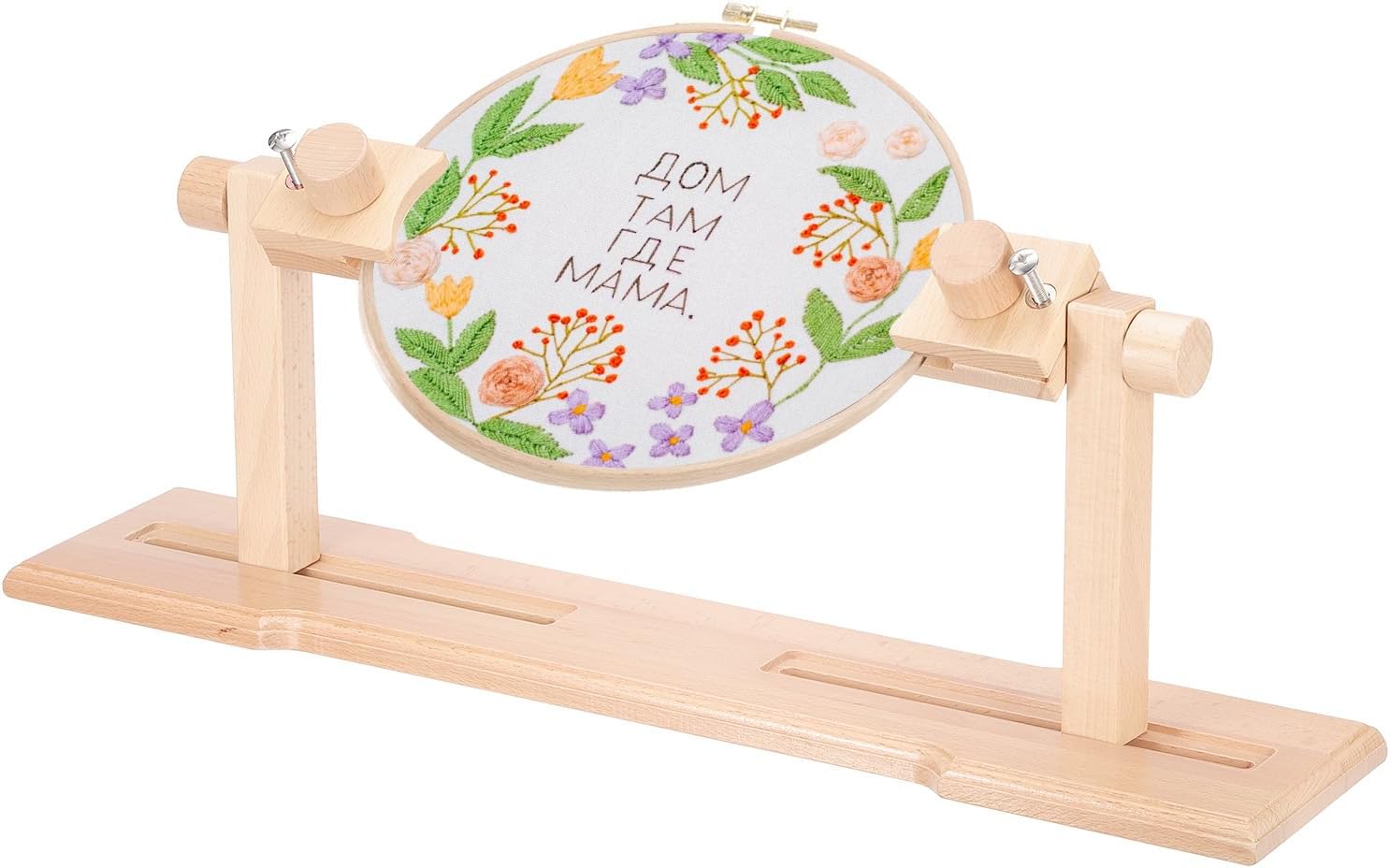 PATIKIL Adjustable Embroidery Hoop Stand, Beech Wood Cross Stitch Hoop Holder 360° Rotating Hands-Free Embroidery Frame Stand for Sewing Handwork Arts Crafts