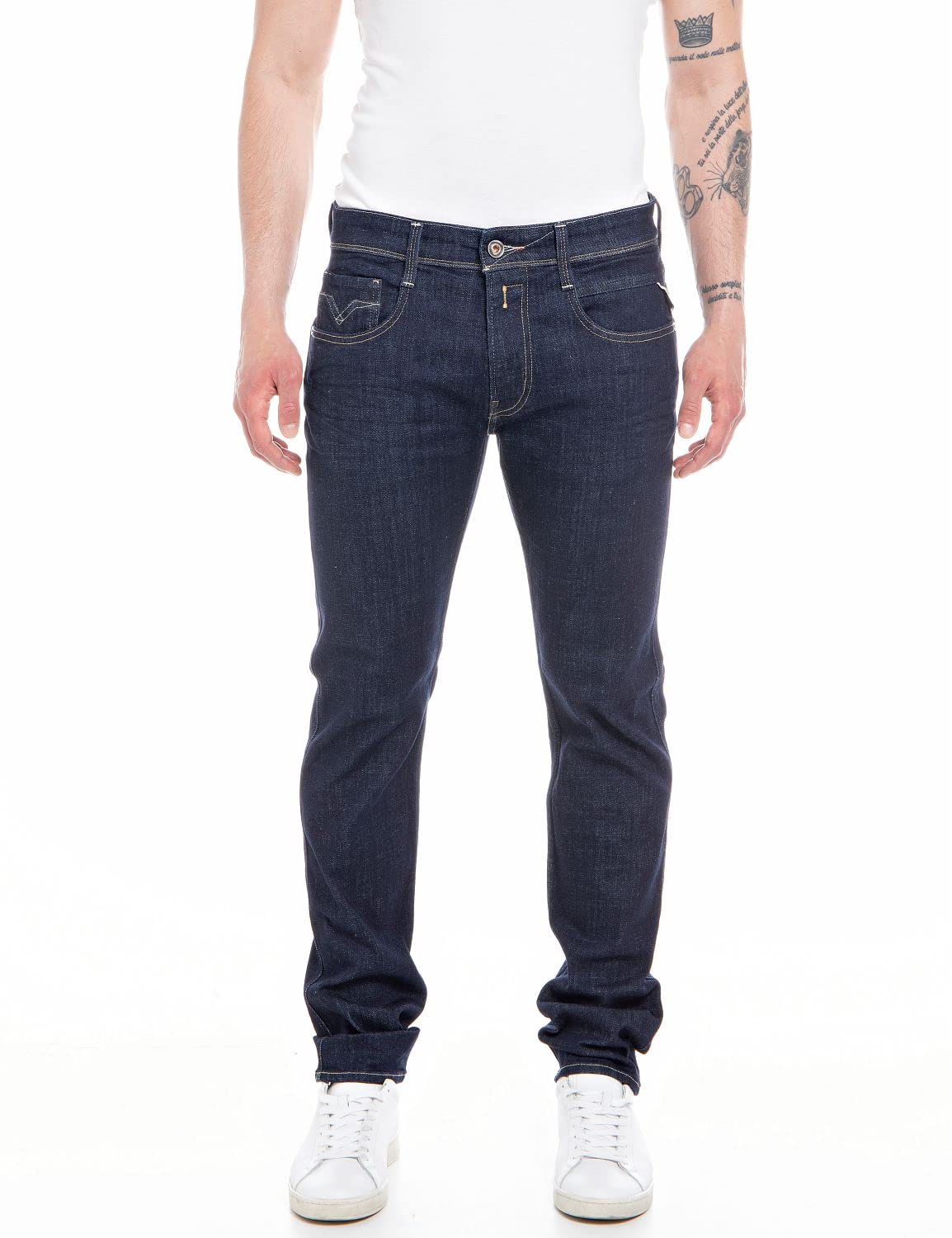 Replay Herren Jeans Anbass Slim-Fit Aged, Dark Blue 007-1 (Blau), 27W / 32L