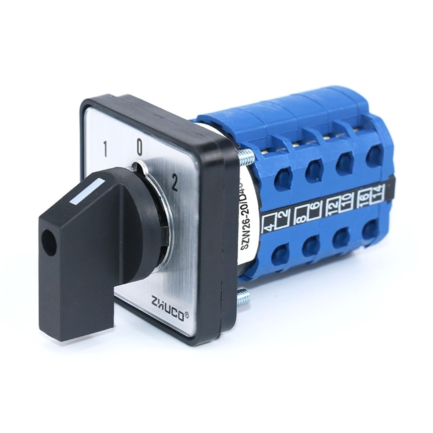 SZW26/LW26-20 20A 16 Terminals 1-0-2 4 Phase 64X64 48X48 Mm Panel Mount Universal Rotary Knob Cam Changeover Switch(D404.4 1 0 2 64X64mm)