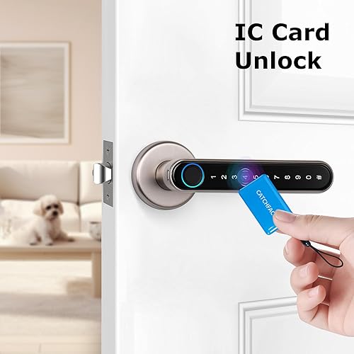 Miniatura 11 de CATCHFACE cerradura inteligente para puerta, cierre y apertura con huella dactilar/app TTlock/código/llave, con wifi, manija biométrica para puerta