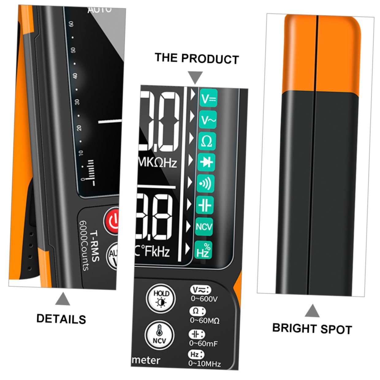 Q60 Digital Multimeter with Ncv Detection, True -ranging Volt Ohm Current Tester, Backlit Display, Data Hold, Continuity Buzzer, Flashlight – Compact Electrical Repair Tool
