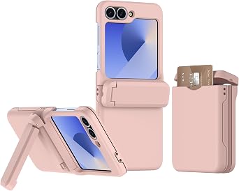 Compatible with Samsung Galaxy Z Flip 6/Z Flip 7 FE Case with Card Slot & Kickstand Multi-Function Design,Stylish Shockproof Rugged Full Body Protective Phone Case,for Z Flip 6/Z Flip 7 FE Pink